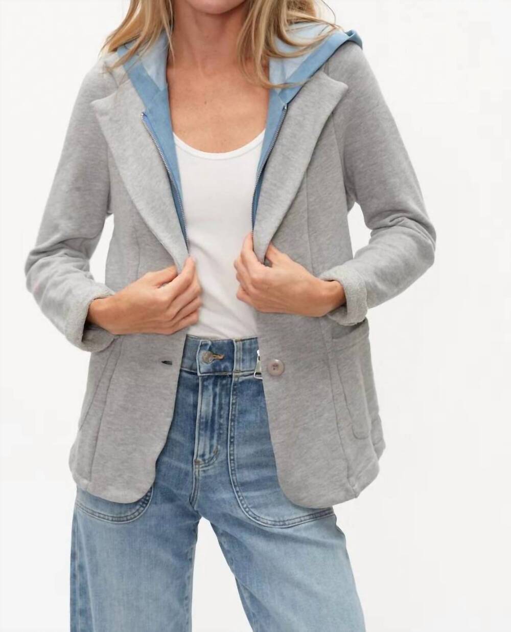 NEW SIX/FIFTY torino mixed media sweater blazer in grey